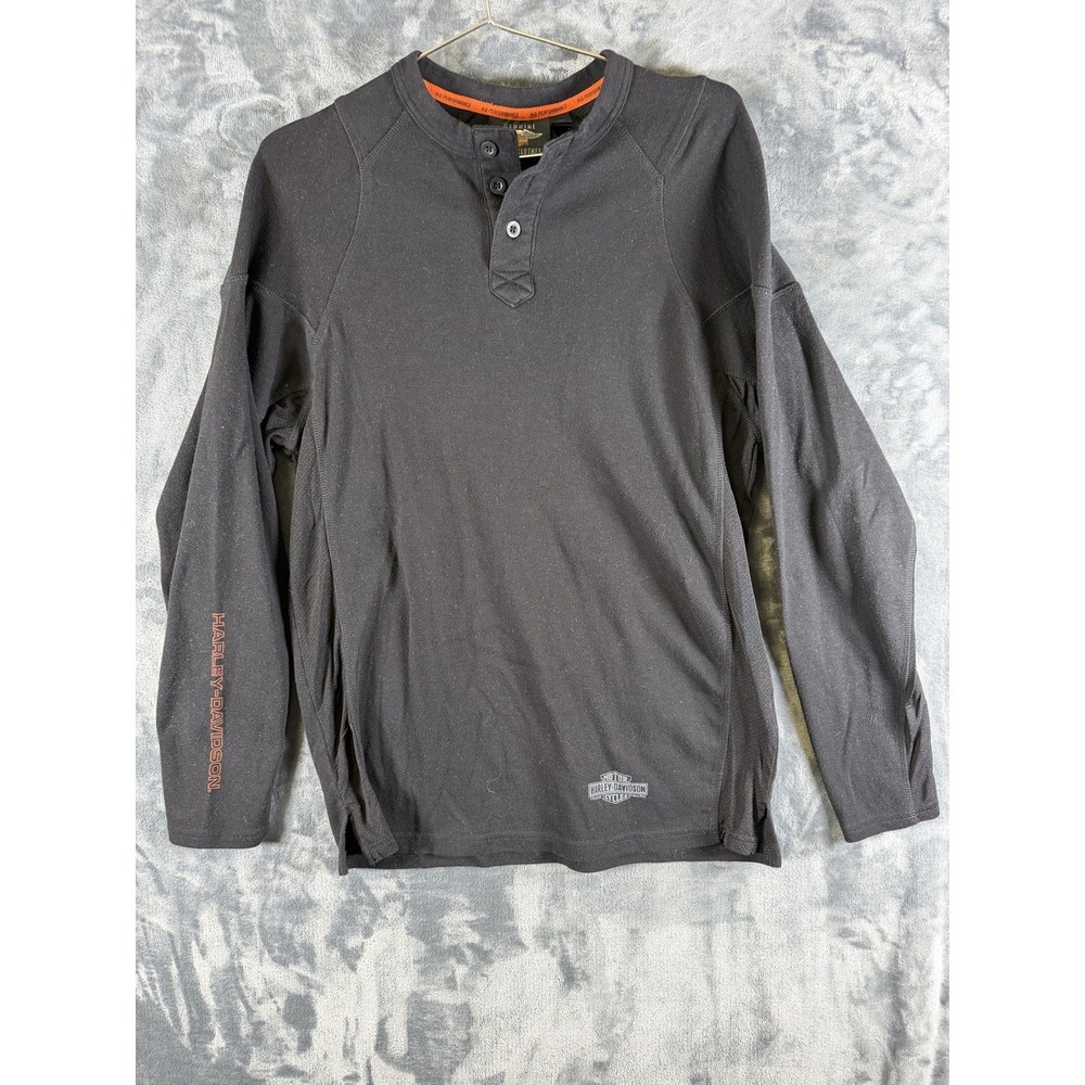 Harley-Davidson Shirt Mens Medium Black Henley Long Sleeve Biker Graphic